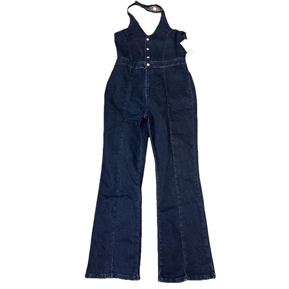 Shoedazzle Denim Jumpsuit Womens‎ Size XXL Blue Denim Sleeveless Halter Top NWT - Picture 1 of 9